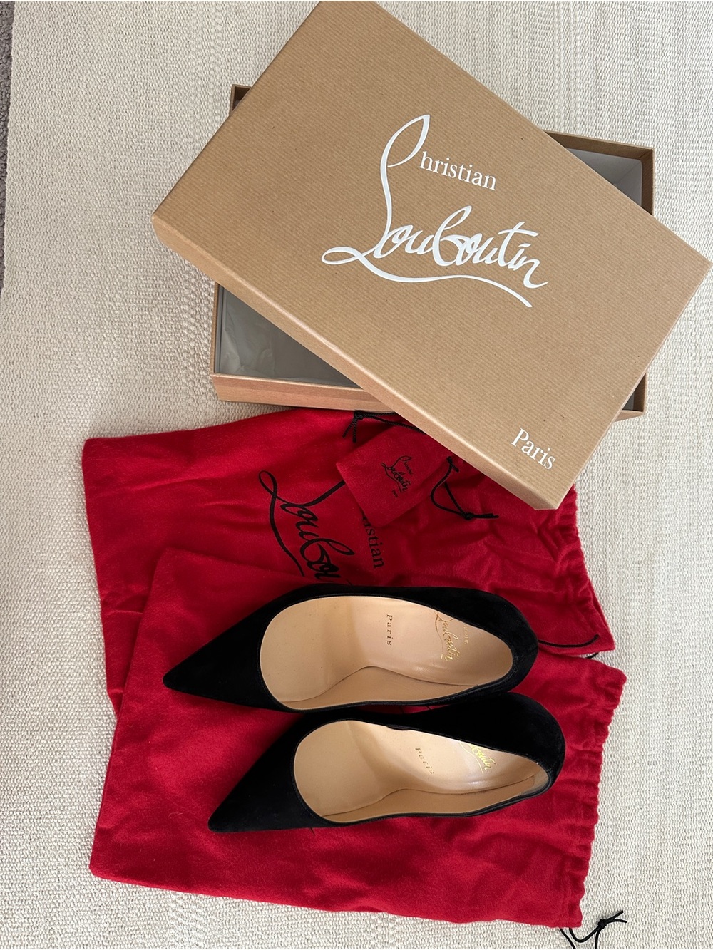 Christian Louboutin Black Suede Pointed Pumps with Red Dust Bag